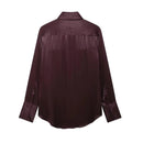 Silk Textured Shirt Women's Solid Pocket Shirt Blouse