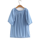 Blouses Women Summer Lace-Up Boat Neck Solid Tees Short Sleeve Tops Oversized Curve Clothes