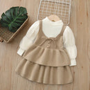 Autumn Kids Jersey Dress 2-6T Cute Color Block Puff Sleeve Girls Princess Dress Bow Sweet Children Outwear Clothes