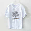 Embroidery Black T Shirts Men Linen Round Neck Embroidered Casual T-Shirt For Men Tops