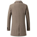 Men Wool Overcoat New Vintage Tweed Long Jackets Business Formal Male Suit Blazer Lapel Herringbone Costume Home