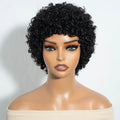 Mannequin head with a black curly wig on a white background, Obroi