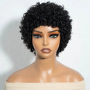 Mannequin head with a black curly wig on a white background, Obroi