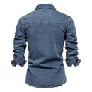 Men Denim Shirts Double Pocket Casual Men Shirts Long Sleeve Autumn Jeans Shirts for Men