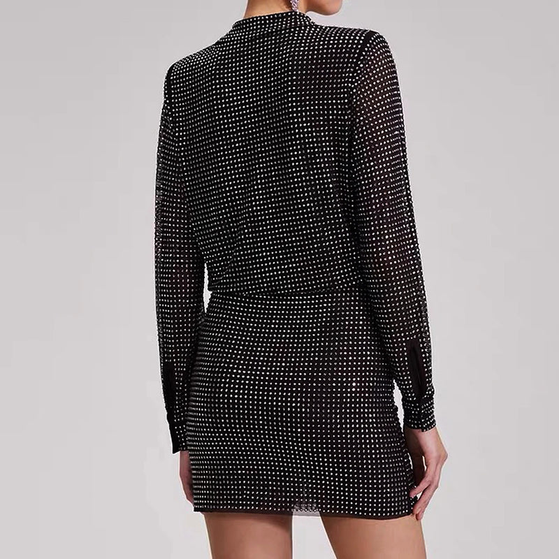 Luxury Mesh Full body Water Diamond Sparkling Slim Fit Zipper Short Women's Short Skirt