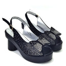 Women's Elegant Black Chunky Heel Platform Peep Toe Slingbacks Sandals & Clutch Bag Set