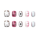 Wearable Stars Y2k Nails Press On Short Square 24pcs Fake Nails Silver Stripes False Nails Decoration Glitter Nail Tips Finished