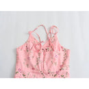 Elegant Women Double Straps Floral Dress Chic Slit Hem Pleats Female Summer Dress Holiday