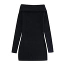 Sexy Off Shoulder Black Knit  Mini Dress Women Long Sleeve Slim Sweater Dresses Spring