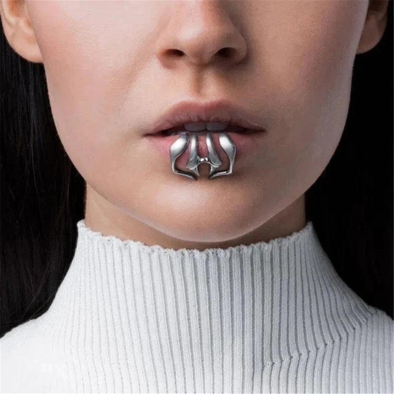 Gothic Geometric Beast Tooth Metal Lip Clip Set For Men Women Party Individuality Face Accessories