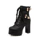 Winter Ankle Boots For Women Shoes Platform Buckle Punk Heel Motorcycle Boot Brown Shoes Woman