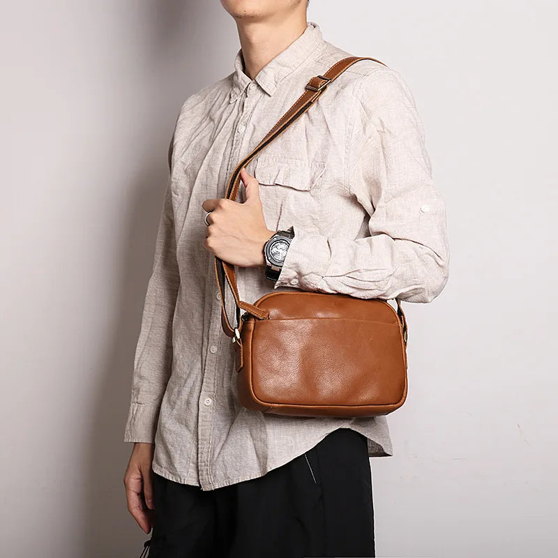 Leather men's bag men's literary small shoulder bag diagonal cross small square bag