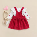 Valentine's Day Infant Baby Girl's Two-Piece Suit Heart Pattern Ruffle Long Sleeve O-Neck Romper tops Corduroy