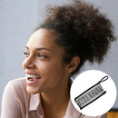 Woman with styled hair next to a hairbrush inset, against a neutral background, Obroi