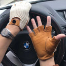 Men Air Soft Leather Gloves Male Locomotive Upper Knitted Outdoor Cycling Riding Fingerless