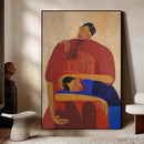 Abstract painting of two people embracing in a modern room, Obroi