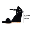 Women Sandals Buckles Suede Open Toe 10cm Wedge Heels