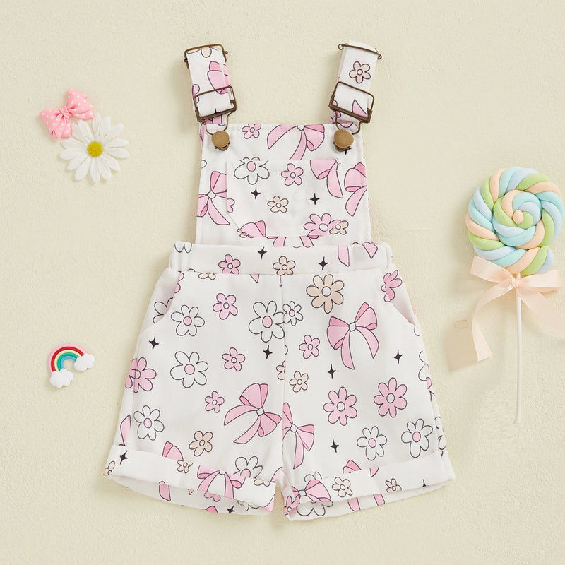 Summer Toddler Girls Overalls Jumpsuits Shorts Bow Daisy Sleeveless Elastic Waist Suspender Romper
