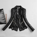 Leather Jacket Women Spring  Autumn Lace Patchwork Short Slim Coat