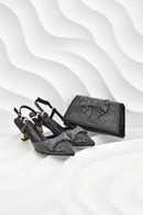 Banquet Exquisite Party Top Luxury Pointed Toe Bowtie Bright Diamond Summer Women's High Heels Shoes and Bags Set