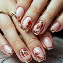 Square fake nails for women girls full cover glitter nail tips brown red leaf design press on nail art