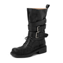 Winter Women Mid Calf Boots Autumn Western Shoes Square Toe Buckles Lady Motorcycle Boots