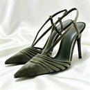 Heeled Sandals Women Narrow Band Hollow Slingback Shoes Elegant