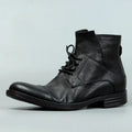 Men Genuine Leather Riding Ankle Boots High Top Shoes Round Toe Autumn Moto Biker Boots