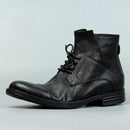 Men Genuine Leather Riding Ankle Boots High Top Shoes Round Toe Autumn Moto Biker Boots