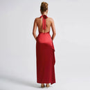 Halter Lace Up Backless Dress Sleeveless High Slit Dress Party Evening  Dress