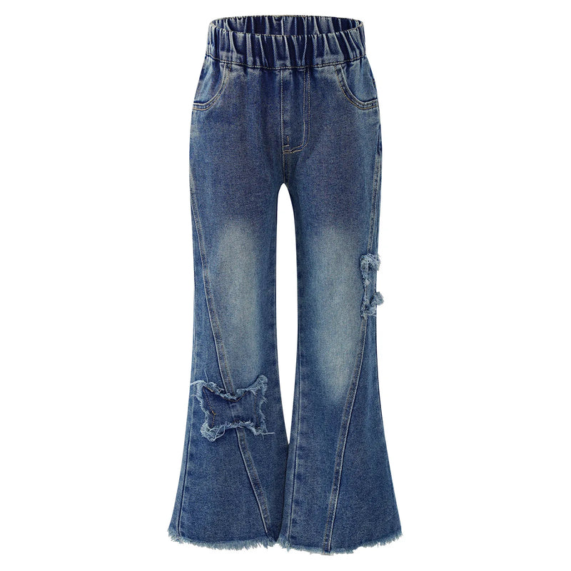 Flared Denim Jeans Pants for Girls Bell Bottom Pants Elastic Waist Bootcut