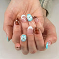 Pink Flowers French Rhinestone Nail Art Chic False Nails Detachable Finished Fake Nails Press on Nails