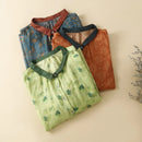 Floral Linen Women Shirts Summer Vintage Elegant Casual Female Outwear Coats Tops