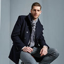 Autumn and Winter Trench Coat Men's Casual Slim Wool Men Lapel Medium Long Trench Coat