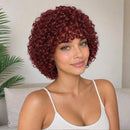 Natural Black Short Curly Wig Human Hair & Memory Blend Heat Resistant Wig