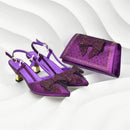Banquet Exquisite Party Top Luxury Pointed Toe Bowtie Bright Diamond Summer Women's High Heels Shoes and Bags Set