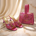 Olive Set Shoes and Handbag Set Sparkling Rhinestone Party Shoes and Bag