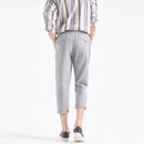 Spring Summer Men's Solid Linen Crop Pants Cotton Hemp Casual Cropped Pants