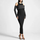 Off Shoulder Irregular Knitted Dress Autumn Winter Elegant Club Party Long Dresses