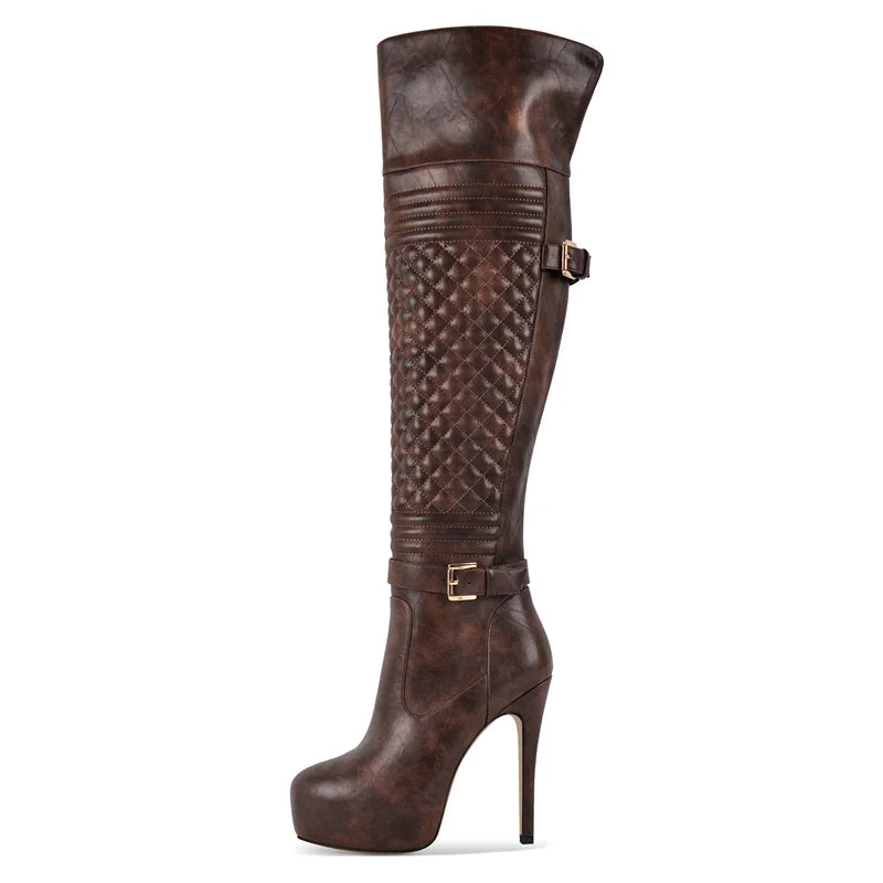 Women Over The Knee Boots Thin Lady Metal Chain Decoration Zipper Female Platform Boots