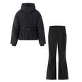 Women's Elegant Hooded Zip Beige Skiing Padded Snowboard Sports Parkas Coats Lady Thick Warm Pants Trousers 2PCS Sets Suits