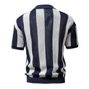 Vintage Hollow Out Knit Polo Shirt Men Summer Short Sleeve Lapel Loose Casual Knitted Tops Men Clothes