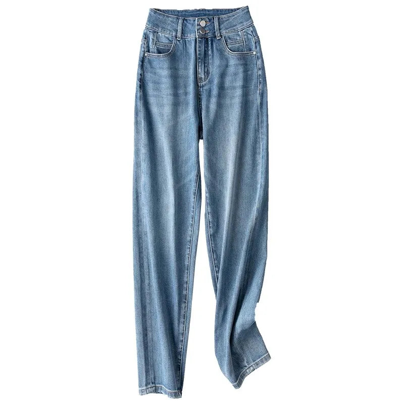 Casual and Versatile Denim Pants Silk Small Feet Solid Simple Jeans