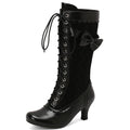 Autumn Boots for Women Knee High Boot Female Medium Heel Lace-up Party Shoes Ladies