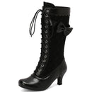 Autumn Boots for Women Knee High Boot Female Medium Heel Lace-up Party Shoes Ladies