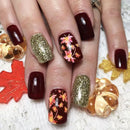 24pcs Wearable Nail Tips Orange Short Square Press on Nails with Golden Stripe Design Nails Sets