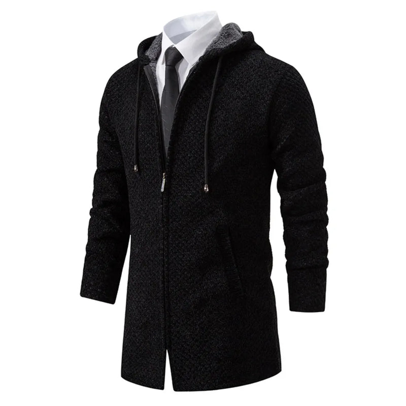 Mid length knitted cardigan men's sweater jacket loose fitting casual plush and thickened sweater outerwear