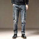 Jeans for Men Straight Pants with Pockets Trousers Cargo Regular Stacked Trend