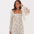 Dress Women's Long Puff Sleeve Empire Waist Chiffon Flowy Boho Wedding Guest Dress