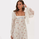Dress Women's Long Puff Sleeve Empire Waist Chiffon Flowy Boho Wedding Guest Dress